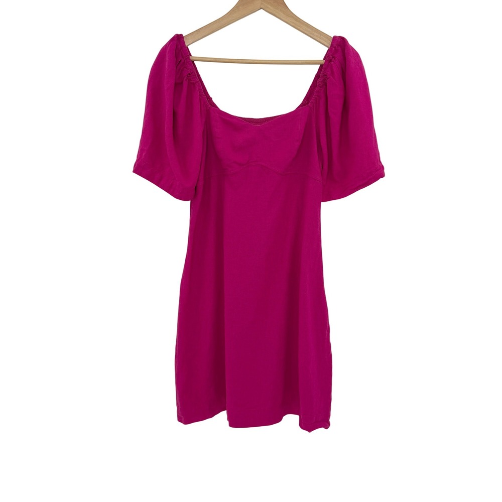 A New Day Women's Pink Mini Dress Puff Short Sleeve Square Neck Smocked Casual S